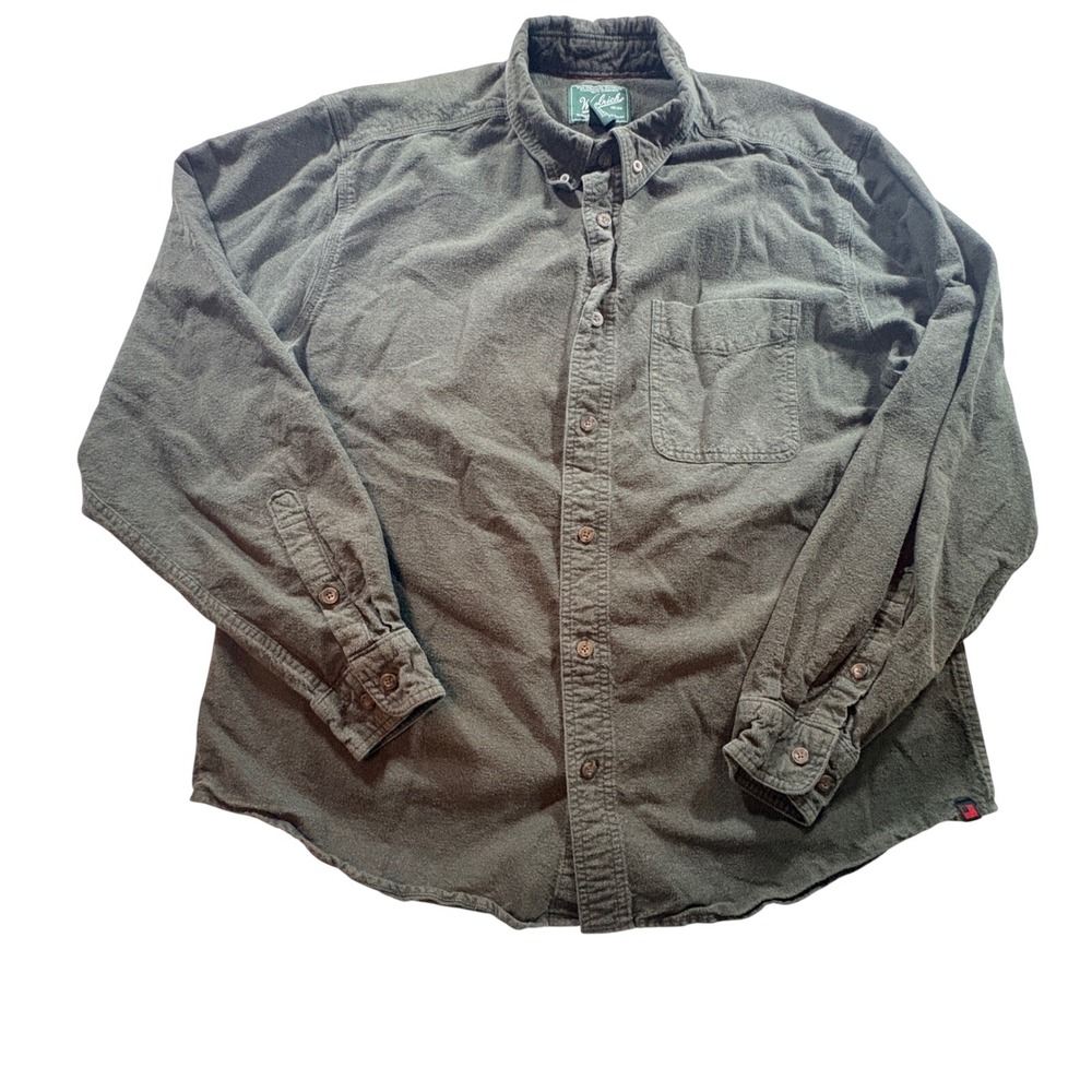 Woolrich Flannel Shirt Mens XL Olive Green Heavy Cotton Button Down Outdoor